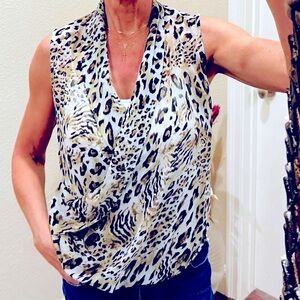 Olivaceous Animal Print Sleeveless Blouse